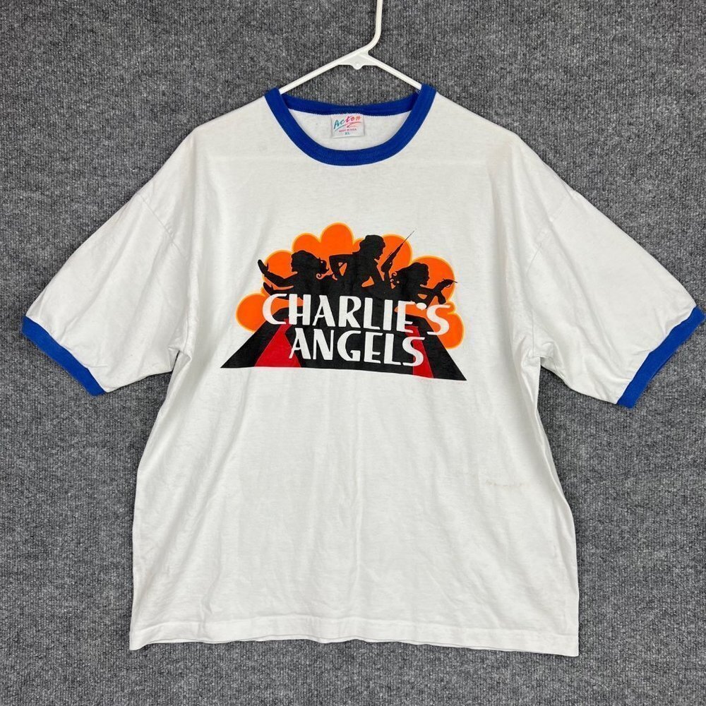 Vintage 90’s “Charlie’s Angels” USA Ringer T-Shirt White Size X-Large‎ Cotton